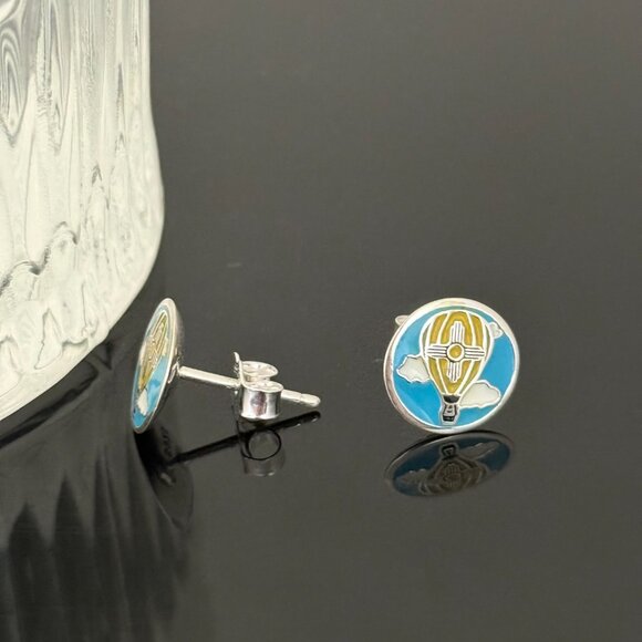 New Mexico Hot air balloon Earrings S925 Sterling Silver Handmade Ear Stud - Picture 2 of 3